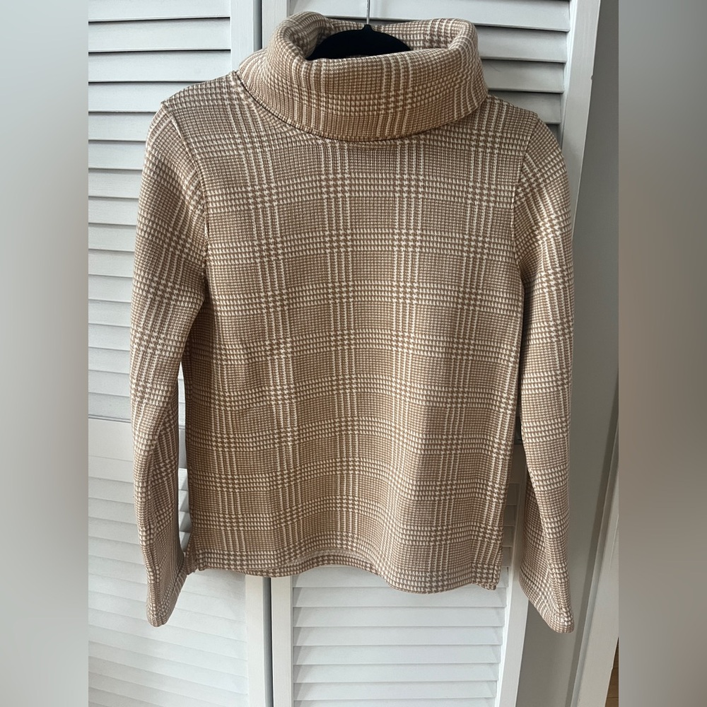 J. Crew Tan and White Plaid Turtleneck